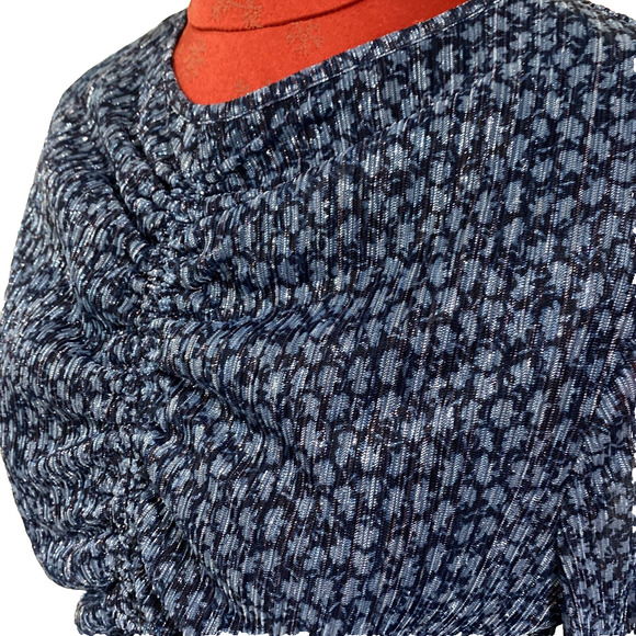 Michael Kors Size XL Dressy Top Blue Metallic Long Sleeve Ruched Front Blouse - Picture 9 of 10